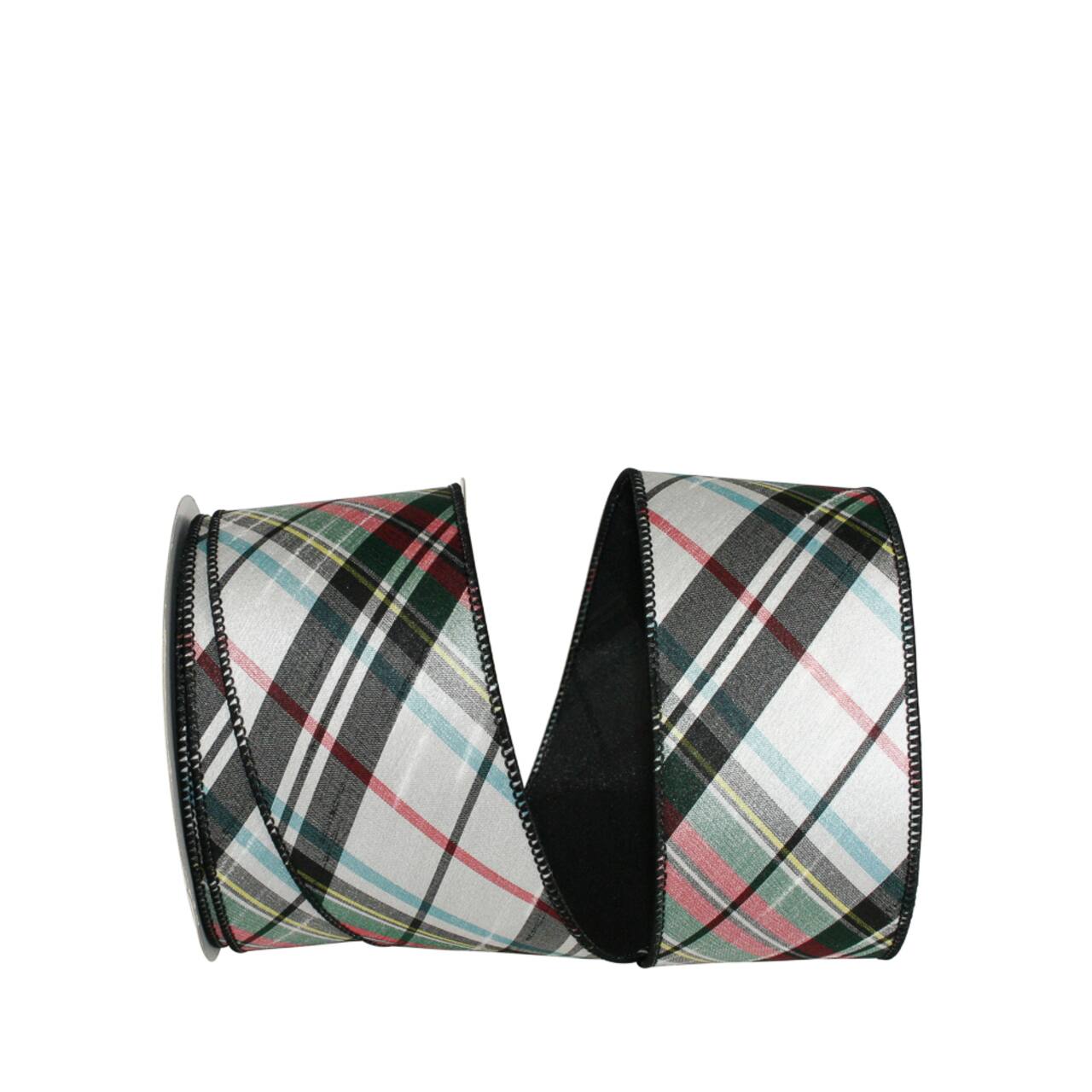 JAM Paper 4" x 10yd. Dupioni Wired Edge Diagonal Plaid Ribbon